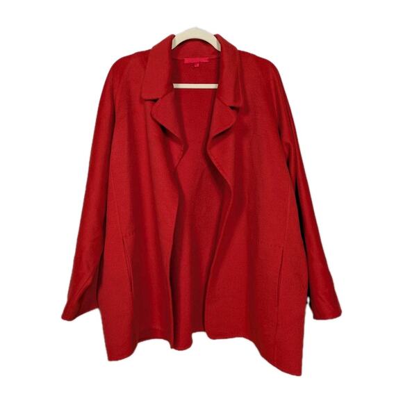 SHAMASK Red Open Front Wool Cashmere Coat Shawl Collar Women's 3 / 16-20 - Picture 1 of 6